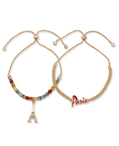 Karl Lagerfeld 2-pc. Glass Stone Gold-tone Paris Slider Bracelet Set