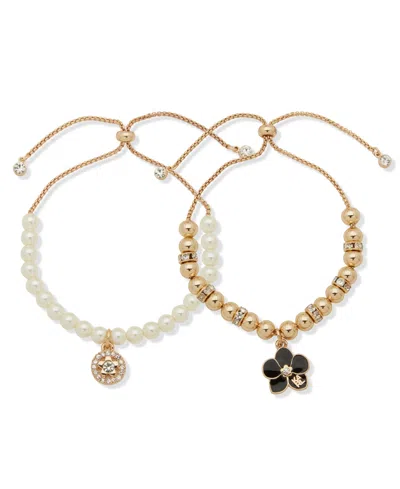 Karl Lagerfeld 2-pc. Imitation Pearl Gold-tone Orchid Slider Bracelet Set