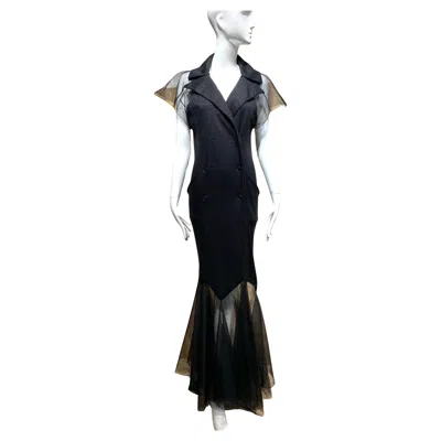 Pre-owned Karl Lagerfeld 2000s  Black Knit Dress With Tulle Hem
