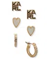 Karl Lagerfeld 3-pc. Gold-tone Pave Earrings Set In Multi