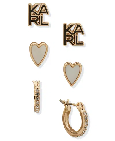 Karl Lagerfeld 3-pc. Gold-tone Pave Earrings Set In Multi