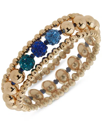 Karl Lagerfeld 3-pc. Set Pave Fireball & Logo Beaded Stretch Bracelets In Blue