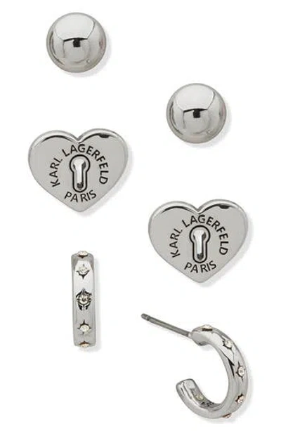 Karl Lagerfeld 3-piece Stud & Hoop Earrings Set