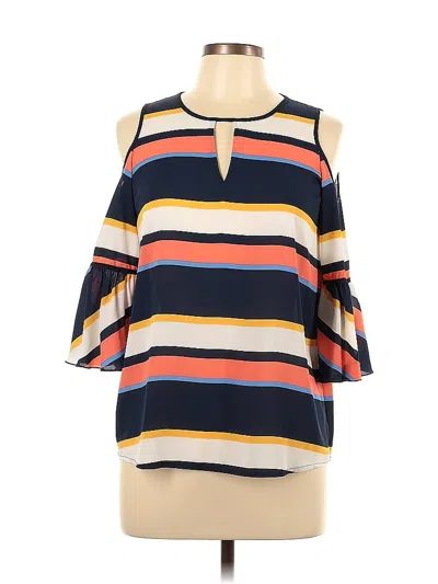 Pre-owned Karl Lagerfeld 3/4 Sleeve Top Blue Cold Shoulder Neckline Tops