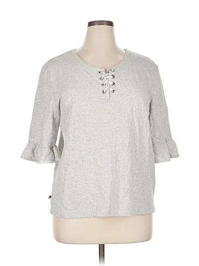 Pre-owned Karl Lagerfeld 3/4 Sleeve Top Gray Keyhole Neckline Tops