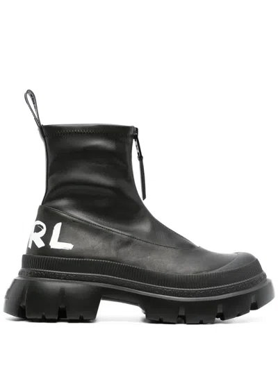 Karl Lagerfeld 60mm Logo-print Leather Ankle Boots In Black