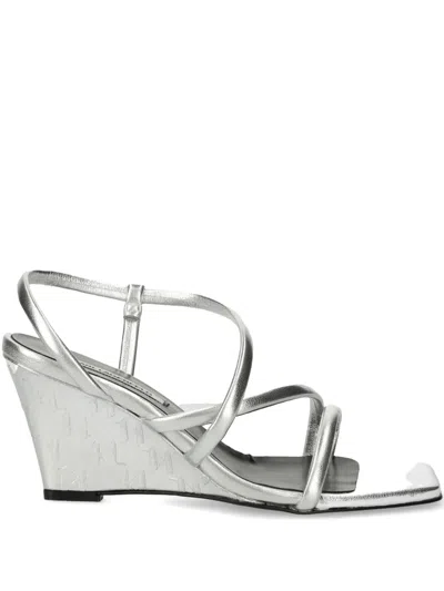Karl Lagerfeld Rialto 80mm Leather Sandals In Silver
