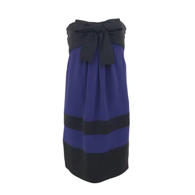 Pre-owned Karl Lagerfeld 90s Chanel Blue Silk Strapless Cocktail Mini Dress With Bow