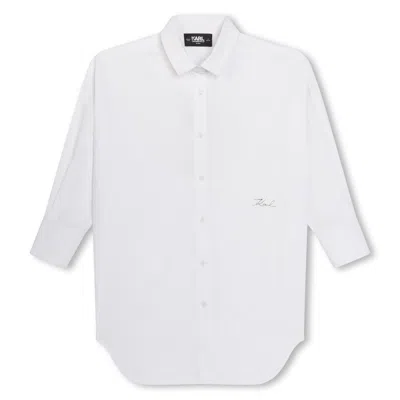 Karl Lagerfeld Kids' Logo-print Cotton Shirt Dress In White