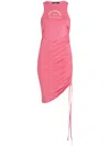 Karl Lagerfeld Address-print Ruched Jersey Minidress In Pink