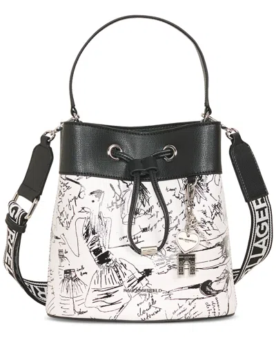 Karl Lagerfeld Adele Medium Bucket Bag In Wht,blk Pr