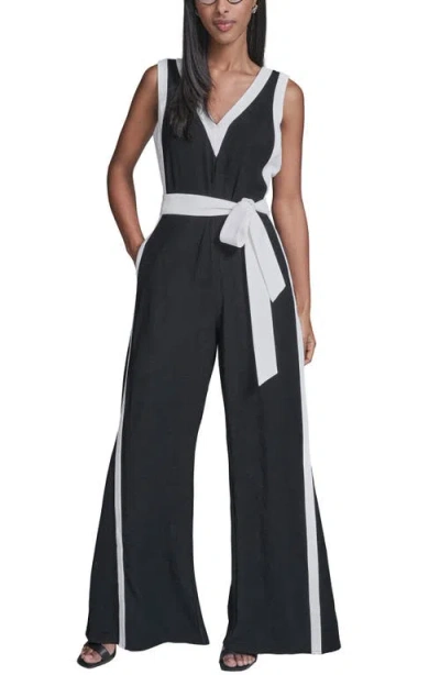 Karl Lagerfeld Aerowash Sleeveless Tie Waist Wide Leg Jumpsuit In Multi