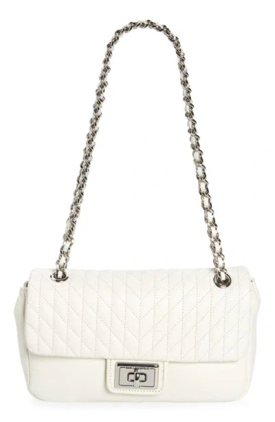 Karl Lagerfeld Agyness Large Leather Shoulder Bag In Winter White/ Silver