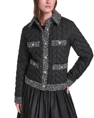 Karl Lagerfeld Agyness Quilted Contrast Trim Jacket In Black