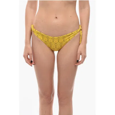 Karl Lagerfeld All-over Iconic Printed Bikini Bottom With Knotted Laces In Yellow