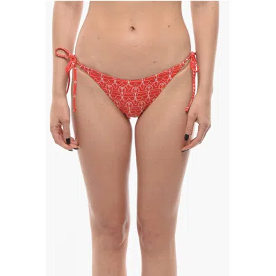 Karl Lagerfeld All-over Iconic Printed Bikini Bottom With Knotted Laces In Red