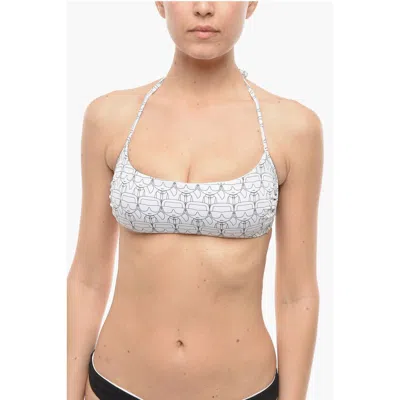 Karl Lagerfeld All-over Iconic Printed Bikini Top In White