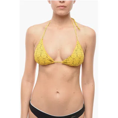 Karl Lagerfeld All Over Iconic Printed Triangle Bikini Top In Yellow