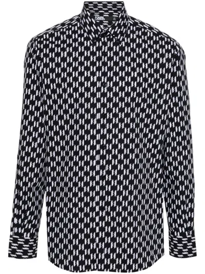 Karl Lagerfeld All-over Logo Print Shirt In Black