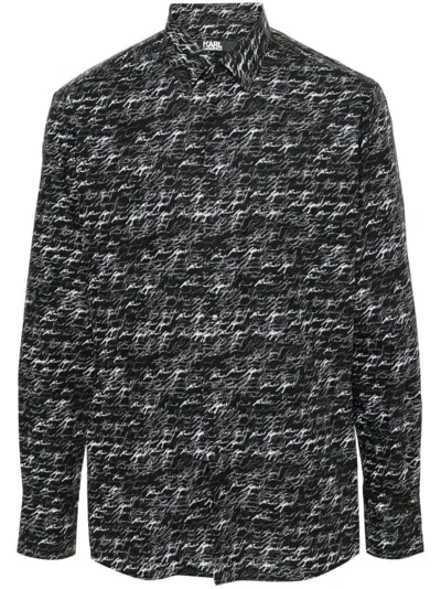 Karl Lagerfeld All-over Logo Print Shirt In Black