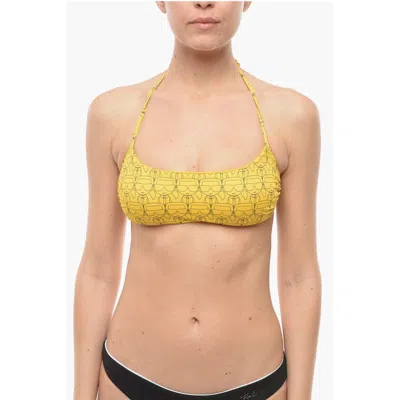Karl Lagerfeld All Over Printed Iconic Bra Bikini In Yellow