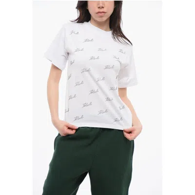 Karl Lagerfeld All-over Rhinestone Logo Cotton Crew-neck T-shirt