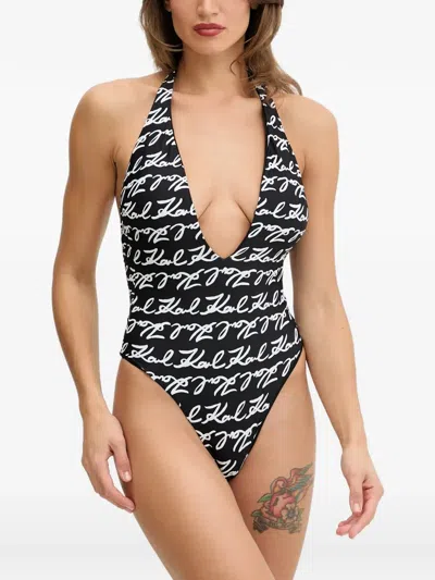 Karl Lagerfeld All-over Print Swimsuit In Multi