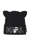 Karl Lagerfeld 动物耳朵logo贴花套头帽 In Black