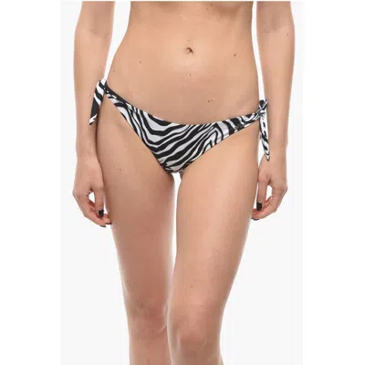 Karl Lagerfeld Animal Patterned Tie-side Bikini Bottom In Black