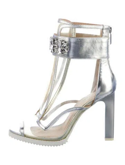 Pre-owned Karl Lagerfeld Animal Print Crystal Embellishments Rain Boots In Silver