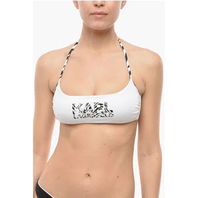 Karl Lagerfeld Animal Printed Logo Halter Bikini Top In White