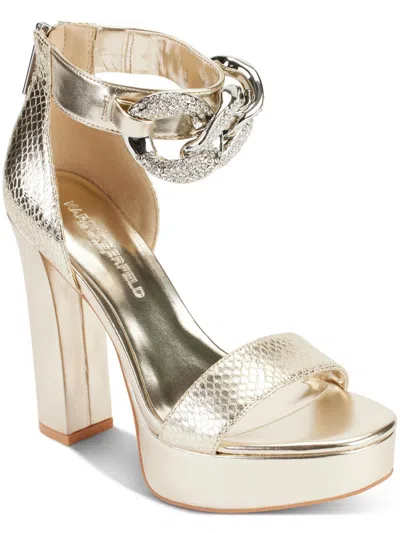 Karl Lagerfeld Anisha Womens Faux Leather Block Heel Platform Sandals In Gold