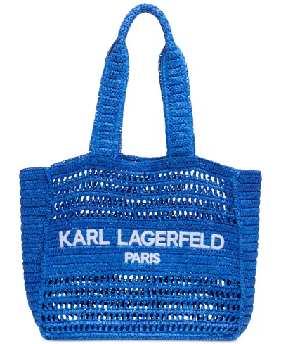 Karl Lagerfeld Antibes Woven Straw Large Tote In Blu Yondr