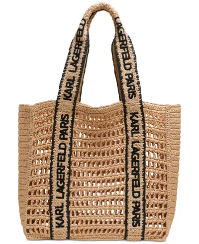 Karl Lagerfeld Antibes Woven Straw Large Tote In Natural,bl