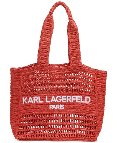 Karl Lagerfeld Antibes Woven Straw Large Tote In Vermillon