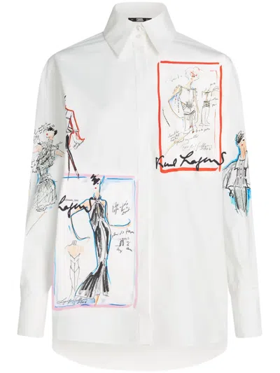Karl Lagerfeld Archive Sketch Organic-cotton Shirt In White