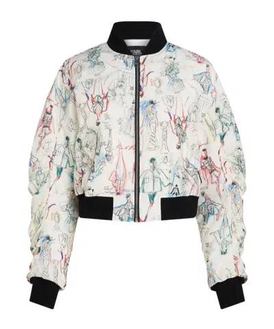 Karl Lagerfeld Archive Sketch Padded Bomber Jacket In White
