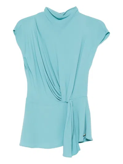Karl Lagerfeld Asymmetric Draped Top In Blue