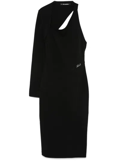 Karl Lagerfeld Asymmetric Jersey Midi Dress In Black