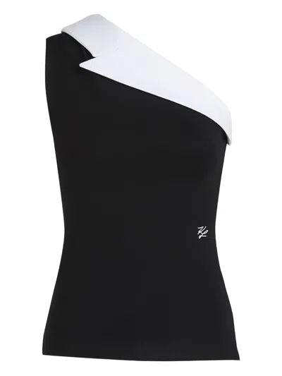 Karl Lagerfeld Asymmetric-lapel Top In Black