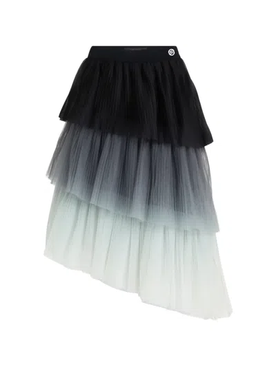 Karl Lagerfeld Asymmetric Tiered Midi Skirt In Black