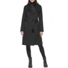 Karl Lagerfeld Asymmetric Wool Blend Coat With Removable Faux Shearling Bib In Black