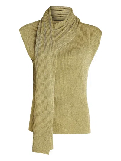 Karl Lagerfeld Metallic Knit Top In Yellow
