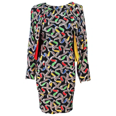 Pre-owned Karl Lagerfeld Attributed Draped Black Silk Abstract Dress Size 6-8