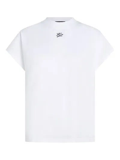 Karl Lagerfeld Autograph-embroidered Short-sleeve T-shirt In White