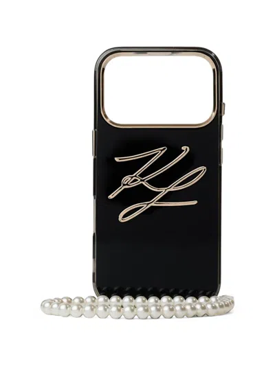 Karl Lagerfeld Autograph Faux-pearl Strap Iphone 17 Pro Case In Multi