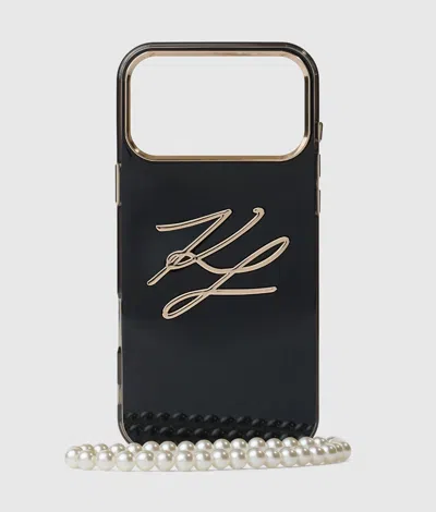 Karl Lagerfeld Autograph Faux-pearl Strap Iphone 17 Pro Max Case