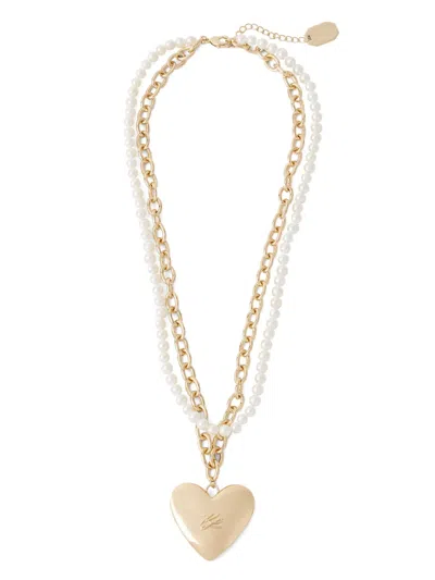 Karl Lagerfeld Autograph Heart Pearl Necklace In Gold