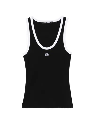 Karl Lagerfeld Autograph Logo Tank Top In Black