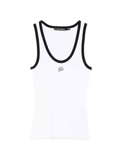 Karl Lagerfeld Autograph Logo Tank Top In White